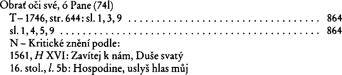 Informace o písni 74l: Obrať oči své, ó Pane